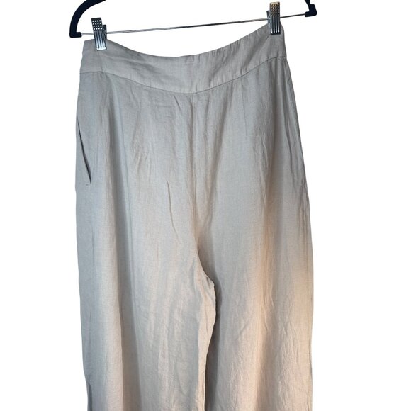 2/$30 NWT ZARA Medium Pale Gray Linen-Blend Wide-Leg Trousers High Waisted - Picture 11 of 14